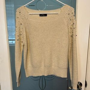 Embellished Sleeve Cream Sweater